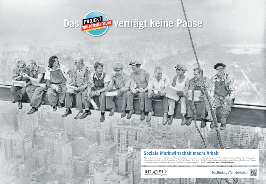 INSM-Anzeige "Das Projekt Vollbeschäftigung verträgt keine Pause", geschaltet in der Frankfurter Allgemeinen Zeitung, am 1. Juli 2011
